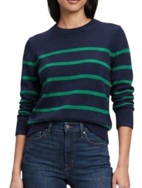 GAP Striped Sweater Preppy 100% Cotton Relaxed Size M Navy Blue and Green